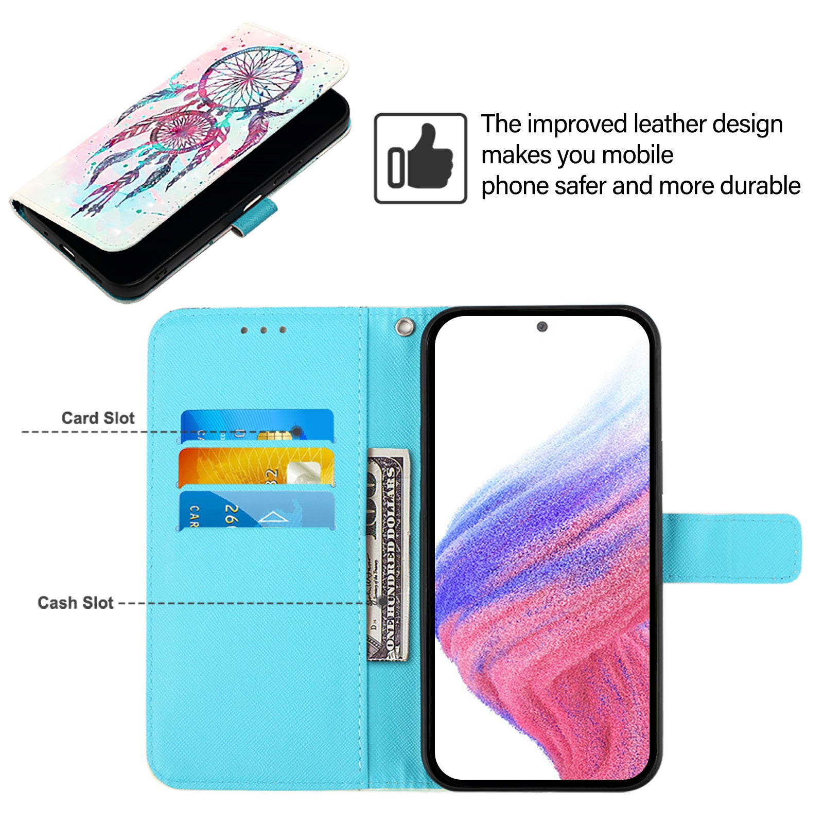 For Samsung Galaxy A16 5G / A16 4G Leather Case YB Pattern Printing Leather Series-2 Pattern Printing Wallet Stand Cover - Colorful Wind Chime For Samsung Galaxy A16 5G / A16 4G Leather Case YB Pattern Printing Leather Series-2 Pattern Printing Wallet Stand Cover - Colorful Wind Chime